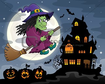 Witch on broom theme image 3