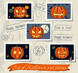 Vintage halloween post stamps set.