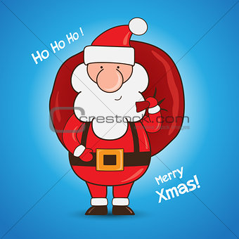 Cartoon Santa Claus holding a gift bag