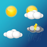 Weather Icons with Sun, Cloud, Rain Vector Illustration