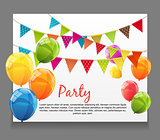 Party Background Baner with Flags and Balloons Vector Illustrati