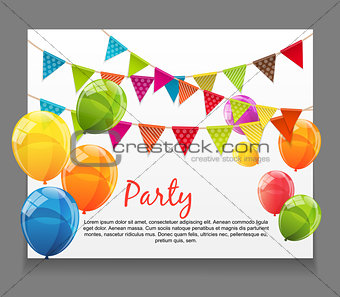 Party Background Baner with Flags and Balloons Vector Illustrati