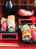 Assorted of fresh delicious sushi and rolls