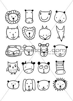 Set of animal faces, sketch for your design