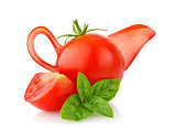 creative conception tomato - sauce-boat with branch of basil