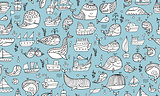 Whales and ships, seamless pattern for your design