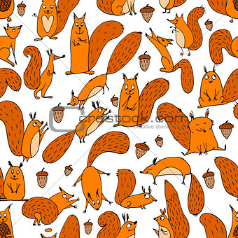 Funny squirrel with nut, seamless pattern for your design