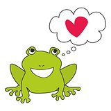Green frog dreaming about love vector illustration isolated on white
