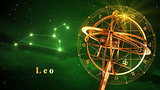 Armillary Sphere And Constellation Leo Over Green Background
