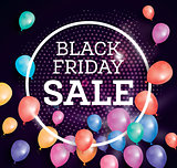Black friday sale background with flying balloons.