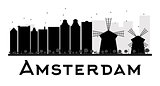 Amsterdam City skyline black and white silhouette.