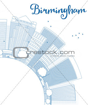Outline Birmingham (Alabama) Skyline with Blue Buildings