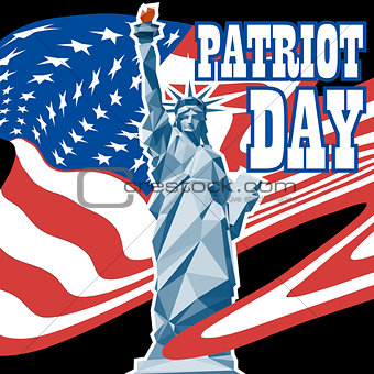 Patriot day card with the flag of unites states of america and statue of liberty