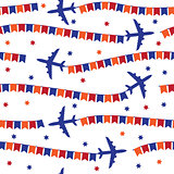 Airplane with colorful flags seamless pattern