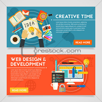 Creative Time And Web Design Development Concept Illustrations