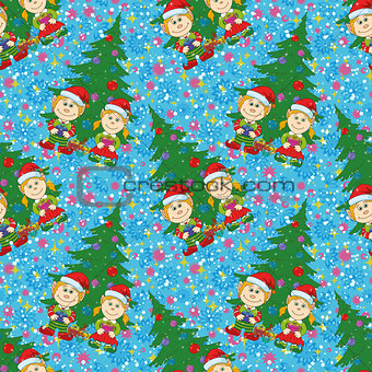 Seamless Christmas background, babies and tree
