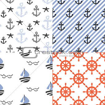 Seamless vector pattern set with nautical sailor theme.