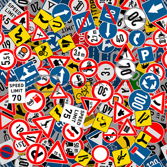 Different road signs seamless pattern