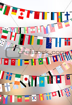 Countries flags hangs on the ropes