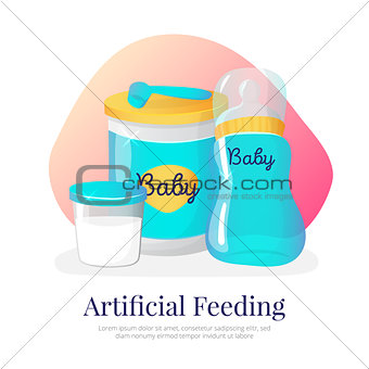 Vector artificial feeding goods illustration. Newborn accessories in cartoon style