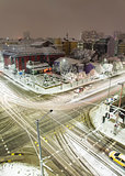 Sofia winter snowy boulevards sityscape.