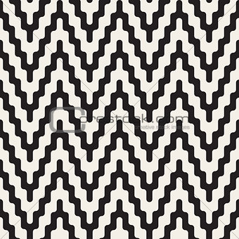 Vector Seamless Black and White ZigZag Jagged Lines Geometric Pattern