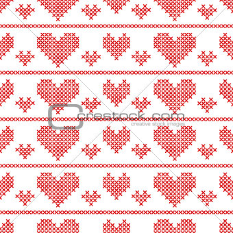 Seamless pattern with cross-stitch hearts