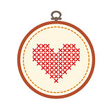 Embroidery hoop with heart isolated on white background.