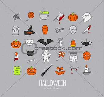 Halloween flat icons grey