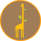 Funny giraffe with long neck and leaves