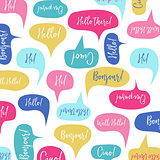 Speech bubbles with "Hello" on different languages