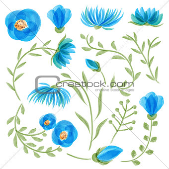 Watercolor vector floral set