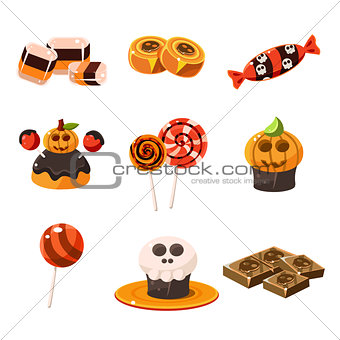 Colorful Traditional Halloween Sweets Vector Illustration