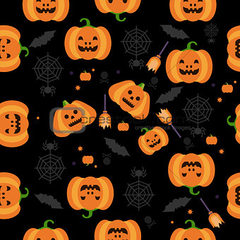 Seamless Halloween Pumpkin Pattern Vector Illustration