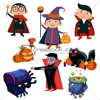 Kids Wearing Halloween Costumes Vector Illustration