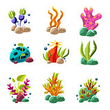 Cartoon underwater plants and creatures