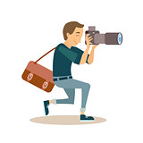 Working Photographer in Flat Style. Vector Illustration