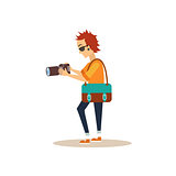 Working Photographer in Flat Style. Vector Illustration