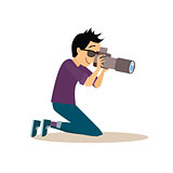 Young Photographer in Flat Style. Vector Illustration