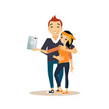 Young Couple Taking a Selfie. Vector Illustration in Flat Style