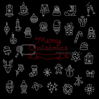 Merry Christmas Pattern with Holiday Elements. Vector Illustration
