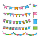 Colorful Garlands and Flags Vector Illustration Set