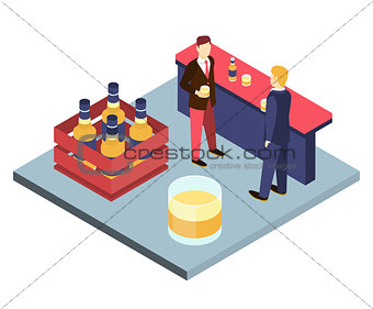Men in suits at the bar sterilizing Isometric 3D vector illustration