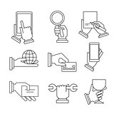 Business Icons With Hands in Linear Style