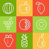 Fruits in Line Art Style. Vector Illustrations Set.