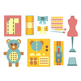 Handicraft and Sewing Icons in Flat Style, Vector Illustration Set