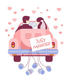 Just Married on Car. Vector Illustration