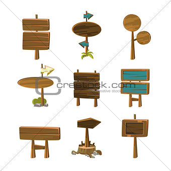 Cartoon Wood Signs and Banners Vector Illustrations