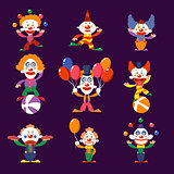 Colourful Clowns Vector Illustration Set