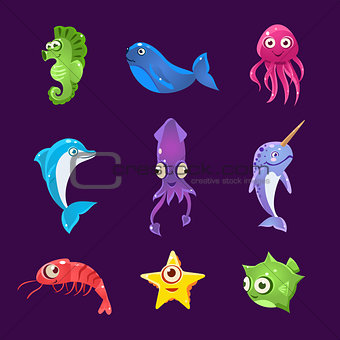 Colourful Sea Creatures, Vector Illustration Set